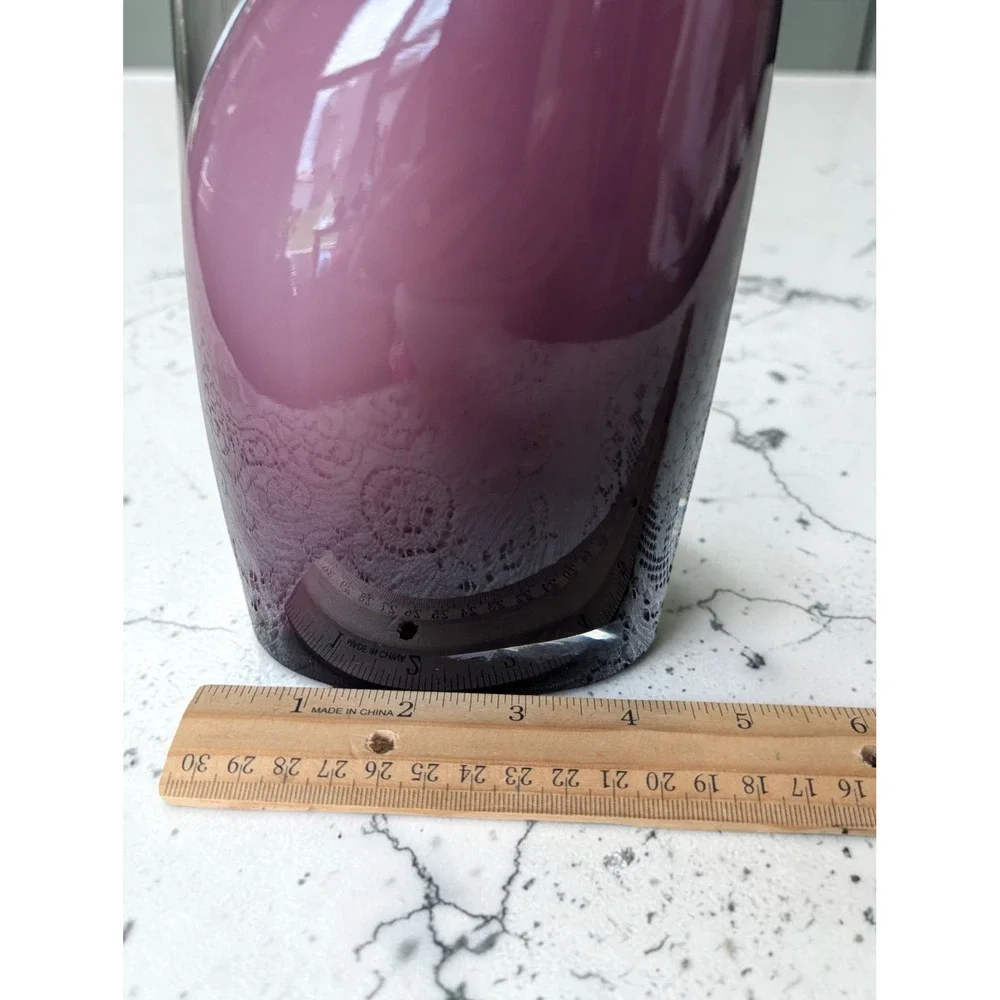 1990s Vintage IKEA Glass Vase Purple Asymmetrical Hand Blown Amethyst 11in